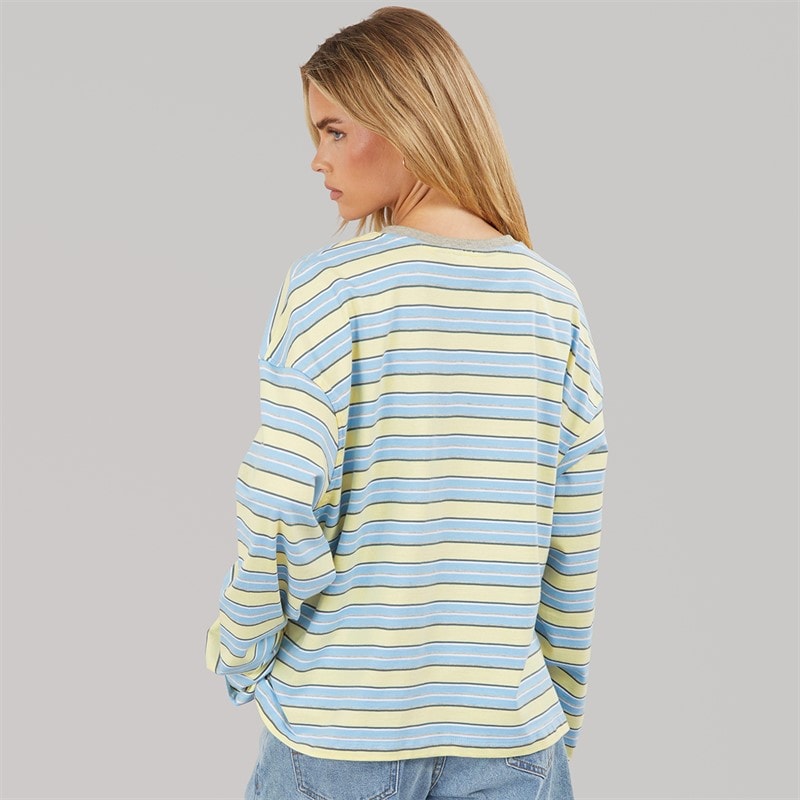 Brave Soul Womens Joey Crew Neck Long Sleeve Stripe Top Pale Yellow/Blue/Grey Marl/Brown - Image 2