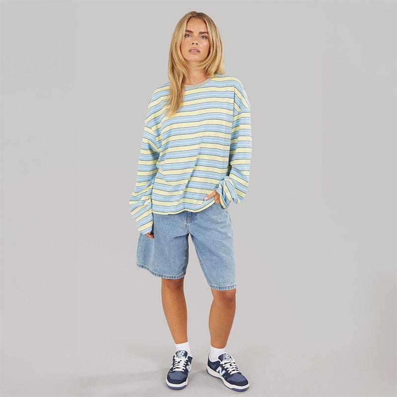 Brave Soul Womens Joey Crew Neck Long Sleeve Stripe Top Pale Yellow/Blue/Grey Marl/Brown - Image 3
