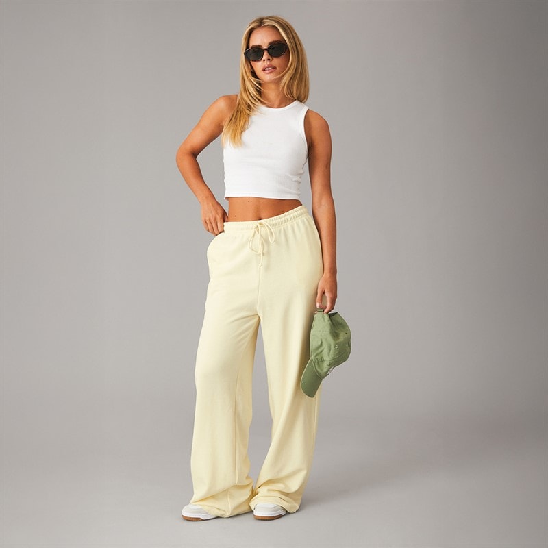 Brave Soul Womens Jemma Wide Leg Joggers Lemon - Image 4