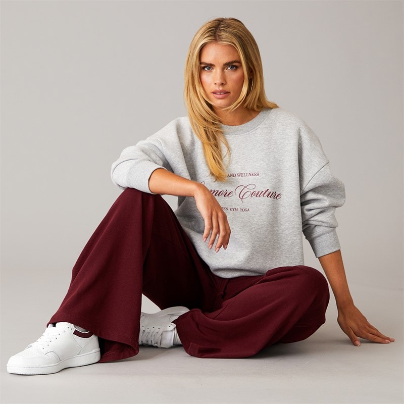 Brave Soul Womens Jemma Wide Leg Joggers Burgundy - Image 3