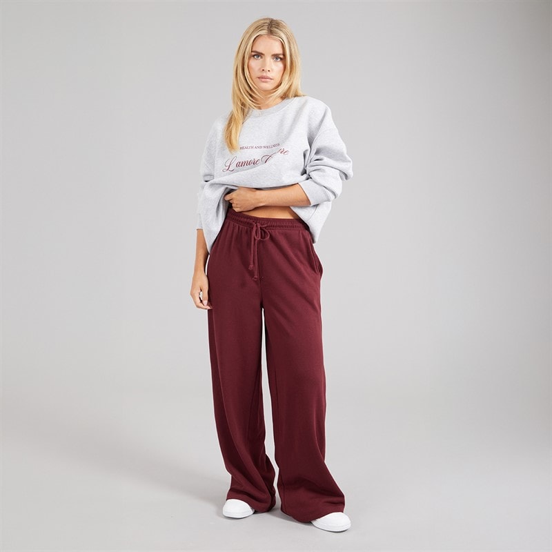 Brave Soul Womens Jemma Wide Leg Joggers Burgundy - Image 4