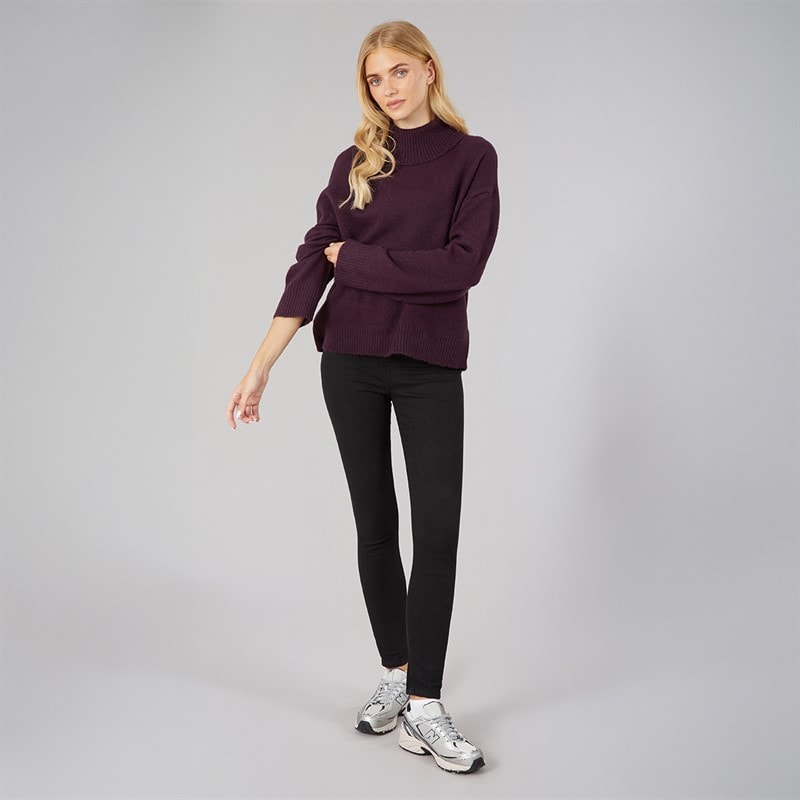 Brave Soul Womens Mossy Roll Neck Jumper Plum - Image 3