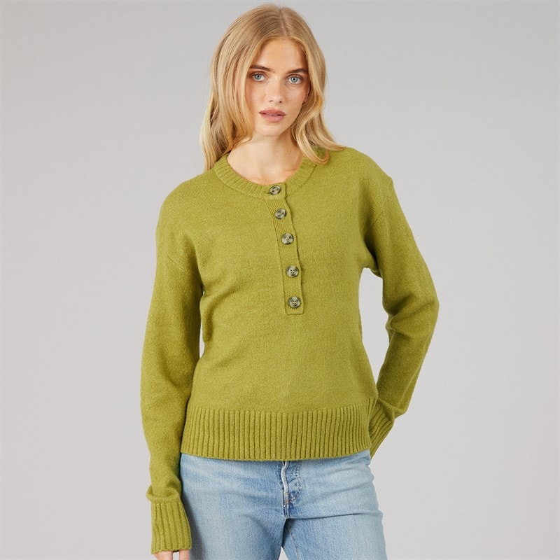 Brave Soul Womens Keaton Crew Neck Jumper Olive