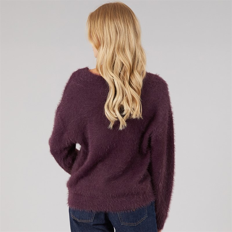 Brave Soul Womens Brent Fluffy V-Neck Jumper Plum - Image 2