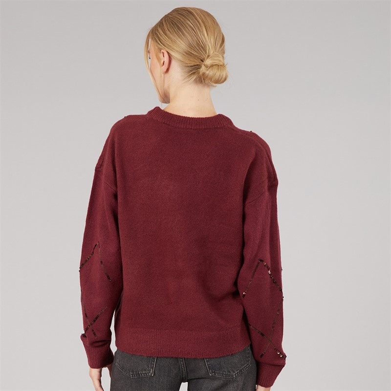 Brave Soul Womens Sequin Crew Neck Jumper Cherry - Image 2