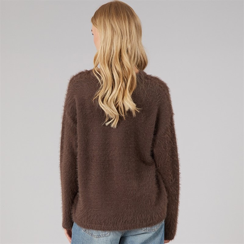 Brave Soul Womens Gardena Fluffy Crew Neck Jumper Chocolate - Image 2