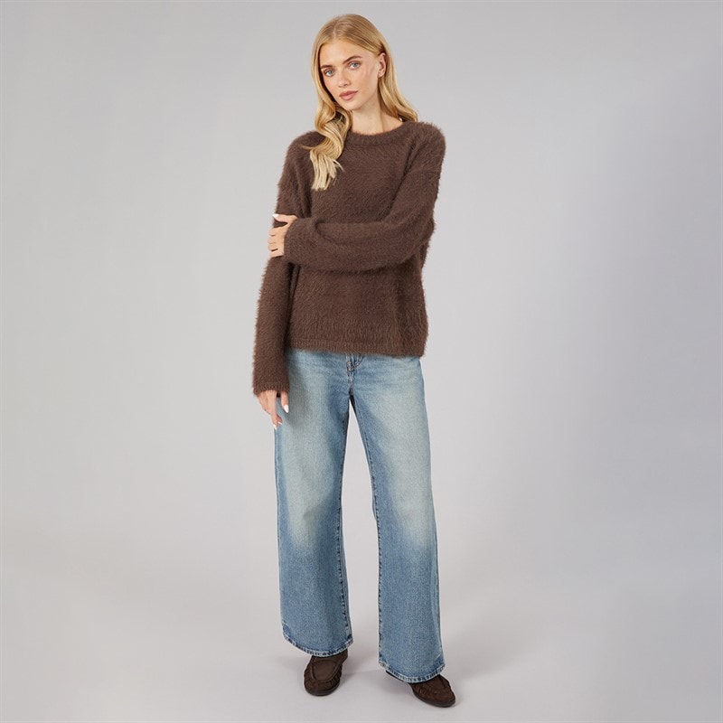 Brave Soul Womens Gardena Fluffy Crew Neck Jumper Chocolate - Image 3