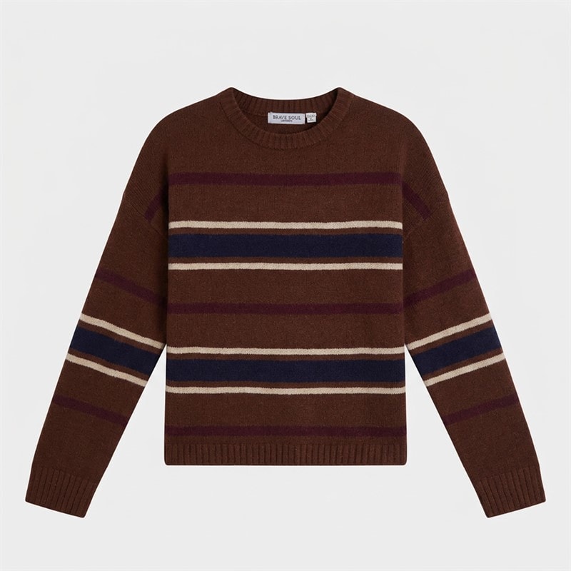 Brave Soul Womens Sian Crew Neck Jumper Brown/Multi Stripe