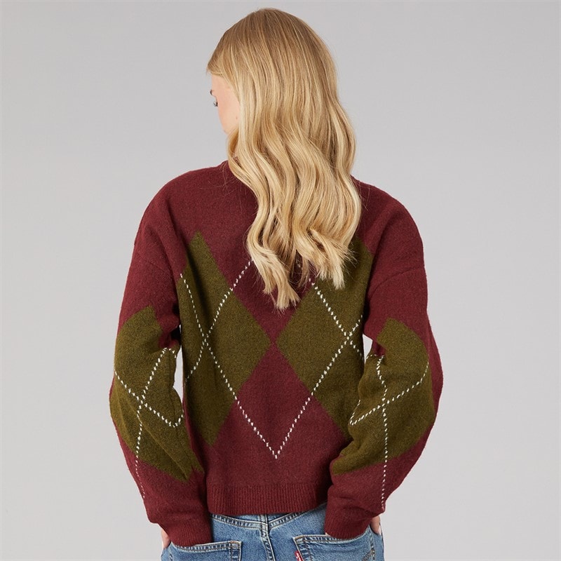 Brave Soul Womens Heritage Crew Neck Knitted Jumper Wine/Multi - Image 2