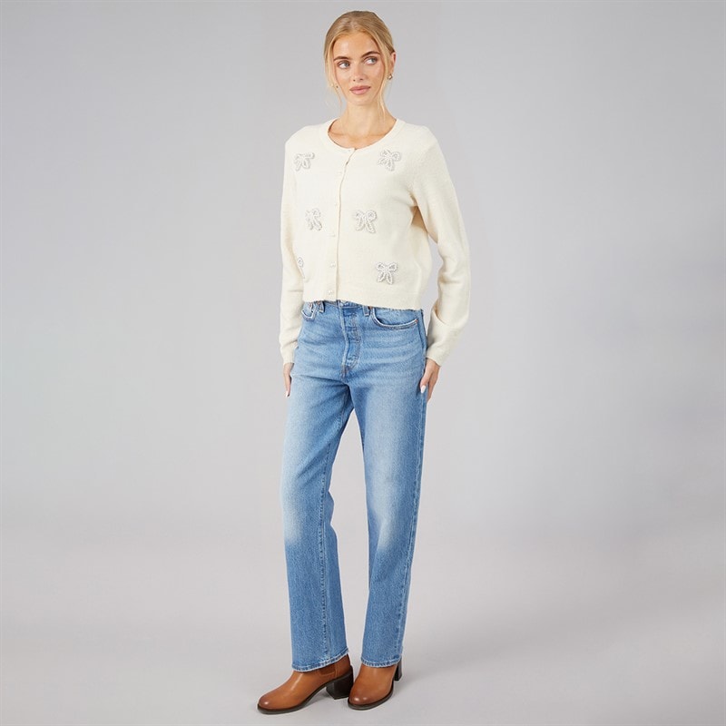 Brave Soul Womens Pearl Bow Cardigan Ivory - Image 4