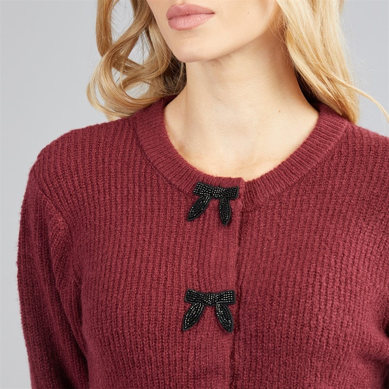 Brave Soul Womens Akly Sequin Bow Cardigan Wine - Image 3