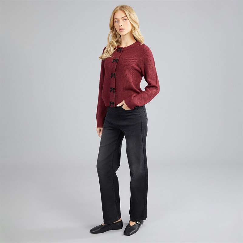 Brave Soul Womens Akly Sequin Bow Cardigan Wine - Image 4