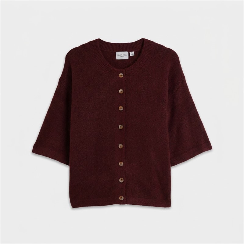 Brave Soul Womens Marshal Short Sleeve Cardigan Aubergine