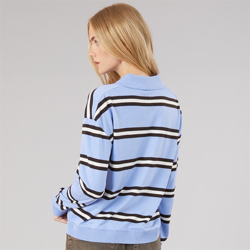 Brave Soul Womens Jerico Knitted Polo Shirt Light. Blue/Brown/Ivory - Image 2