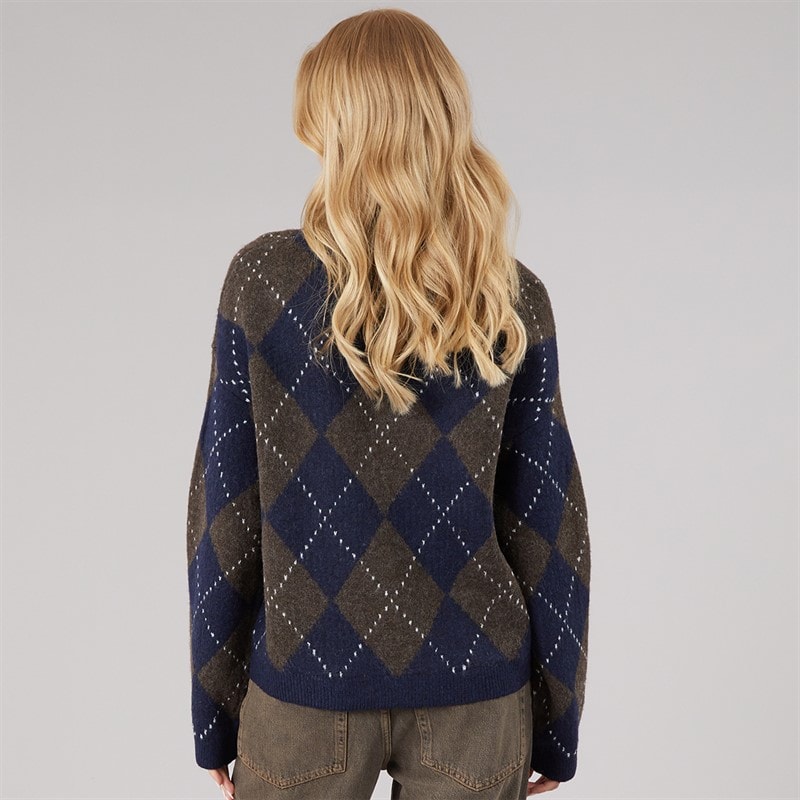 Brave Soul Womens Oxford Argyle Jumper Navy/Brown - Image 2
