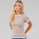 Brave Soul Womens Athena Double Layered T-Shirt Mushoom/White