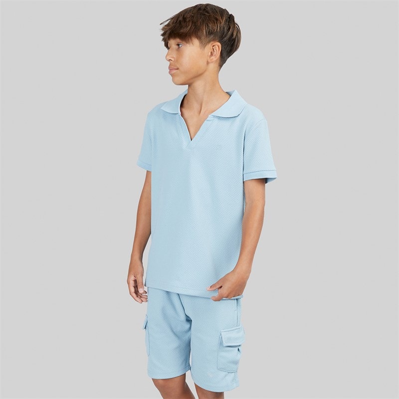 Brave Soul Boys Cadby Polo Shirt And Shorts Set Powder Blue - Image 3