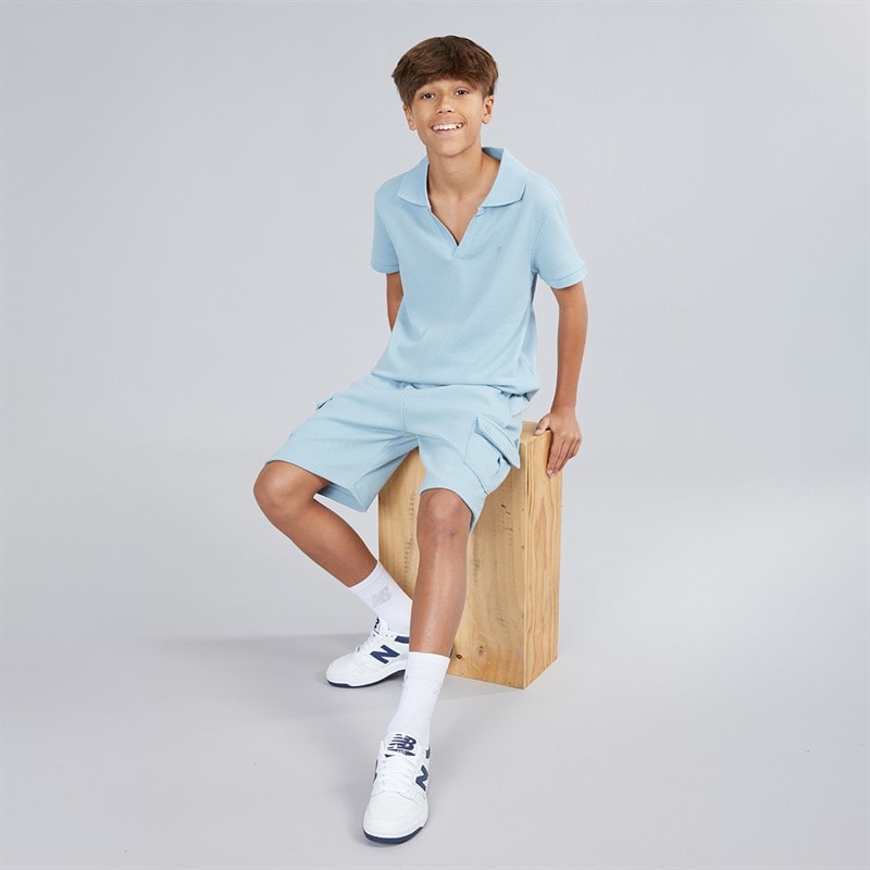 Brave Soul Boys Cadby Polo Shirt And Shorts Set Powder Blue - Image 4