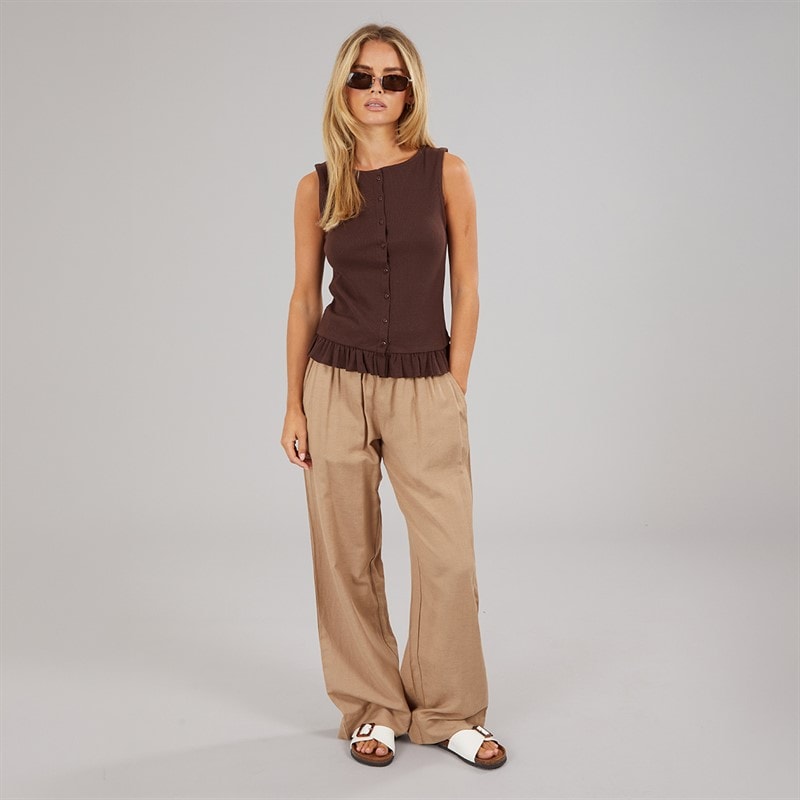 Brave Soul Womens Sweetie Frill Vest Chocolate - Image 3