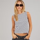 Brave Soul Womens Stripe Boxy Vest White/Black White/Black