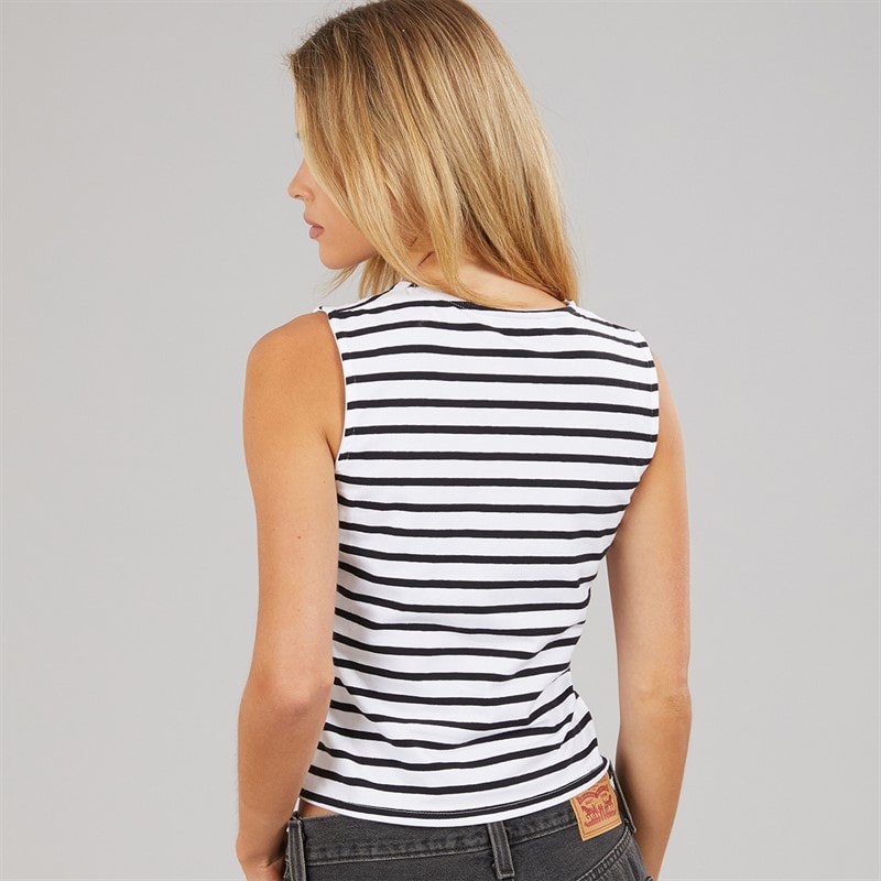 Brave Soul Womens Stripe Boxy Vest White/Black White/Black - Image 2