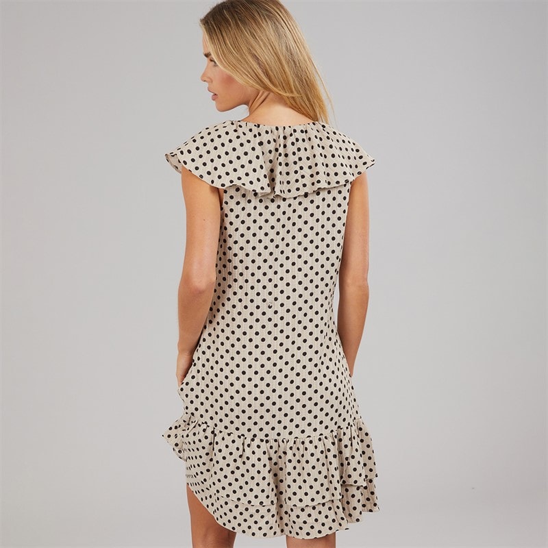 Brave Soul Womens Virgi Frill Mini Dress Beige/Black - Image 2