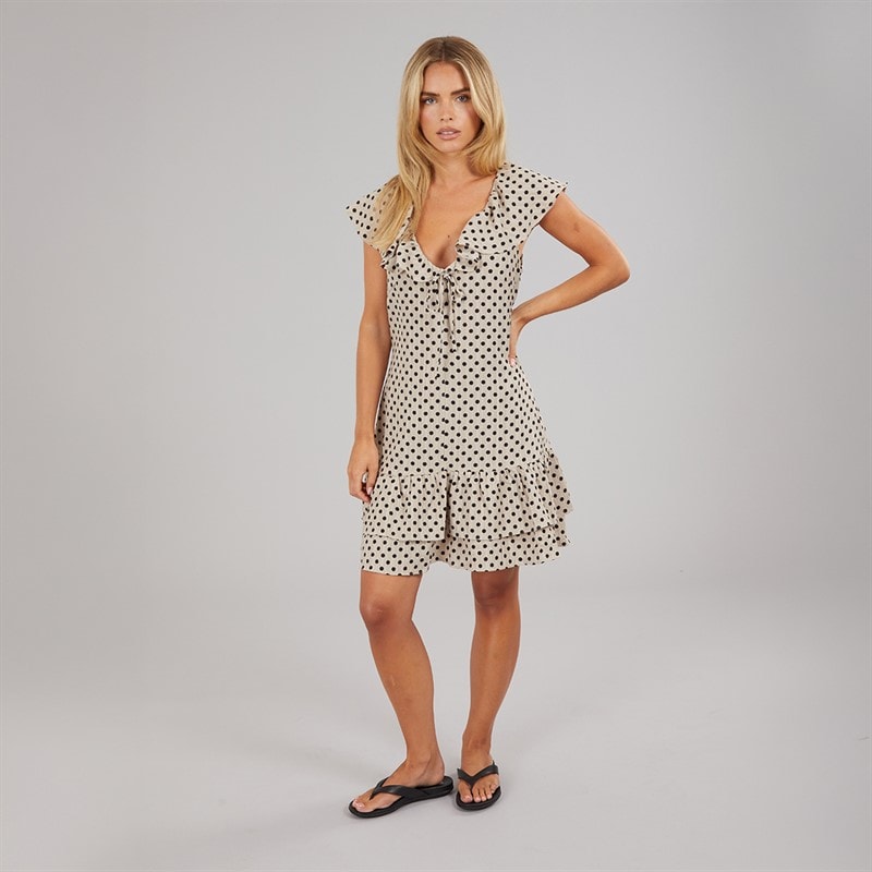 Brave Soul Womens Virgi Frill Mini Dress Beige/Black - Image 4