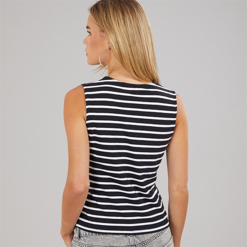 Brave Soul Womens Stripe Boxy Vest Black/White - Image 2
