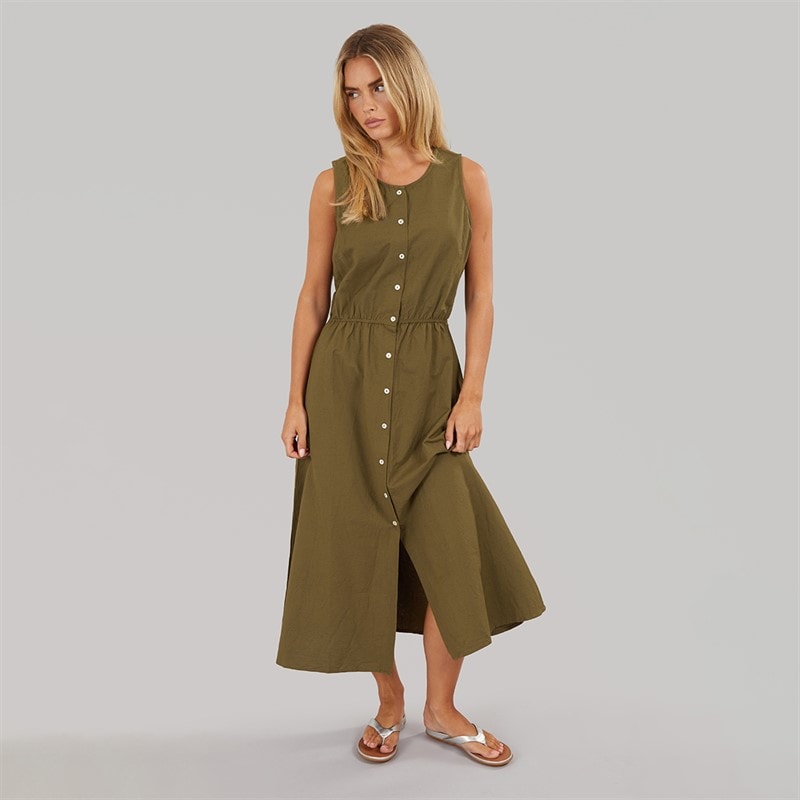 Brave Soul Womens Emy Button Down Midi Dress Khaki - Image 3