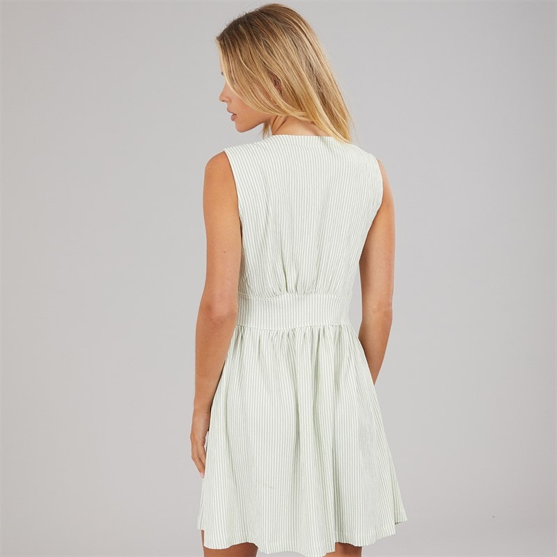 Brave Soul Womens Rhine V-Neck Mini Dress Green/Cream - Image 2