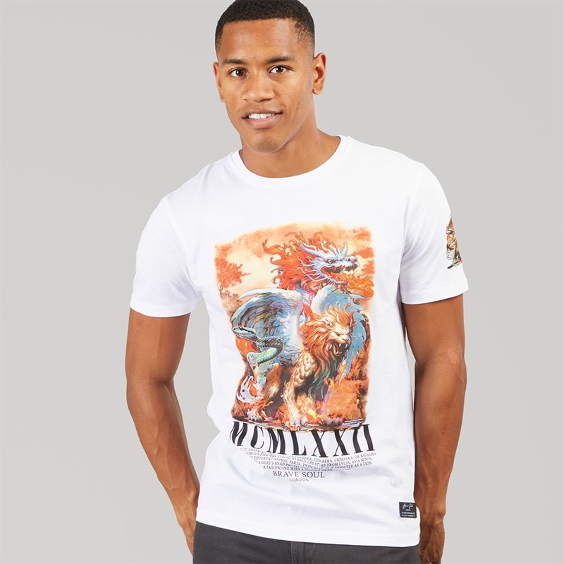 Brave Soul Mens Genome T-Shirt Optic White/Multi - Image 1