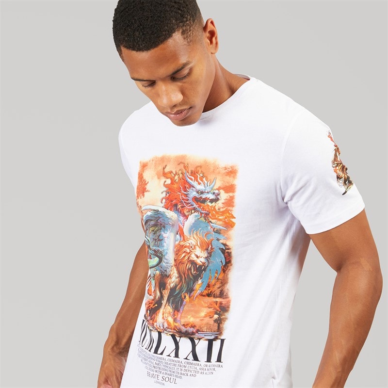 Brave Soul Mens Genome T-Shirt Optic White/Multi - Image 3