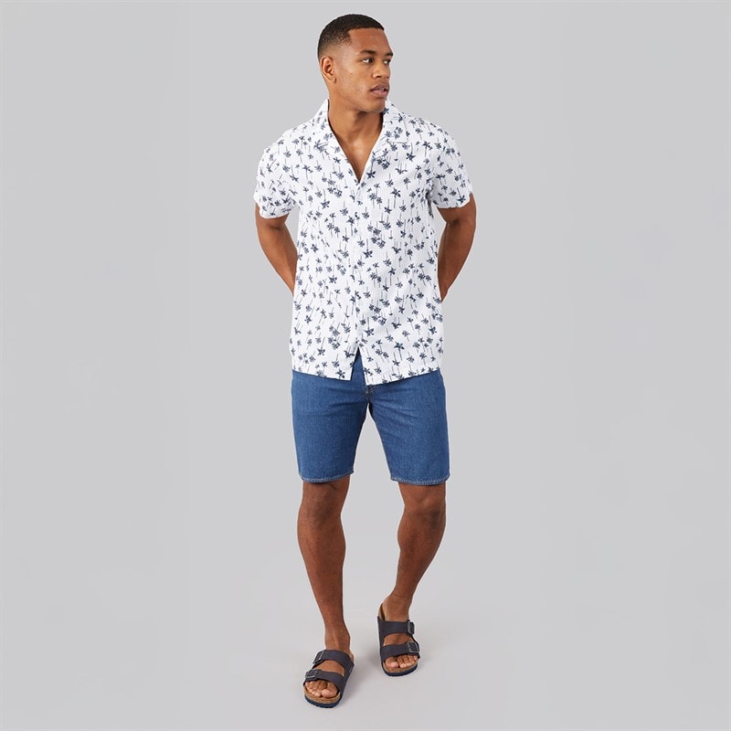 Brave Soul Mens Canary Shirt White/Navy And Blue - Image 3