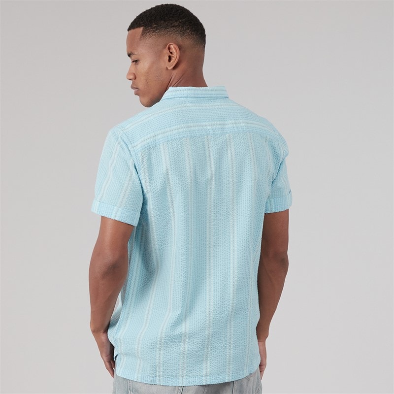 Brave Soul Mens Chichester Shirt Light Blue/Grey/White - Image 2