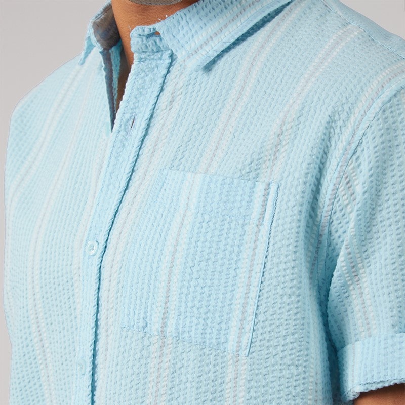 Brave Soul Mens Chichester Shirt Light Blue/Grey/White - Image 3