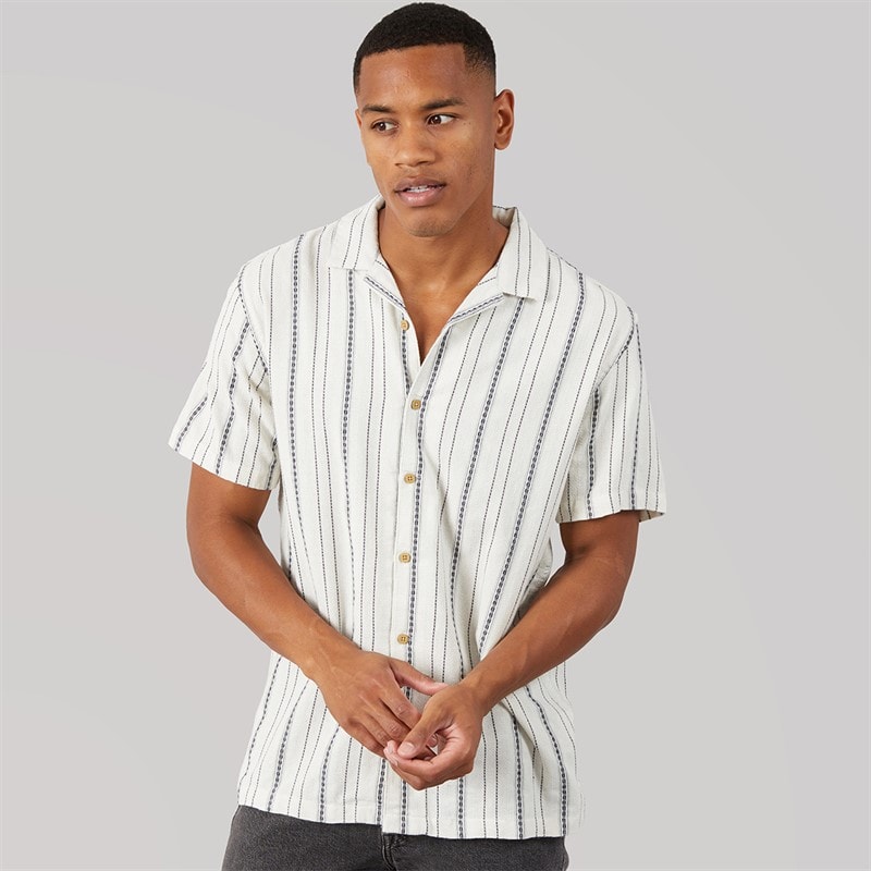Brave Soul Mens Dash Shirt Ecru/Navy And Green
