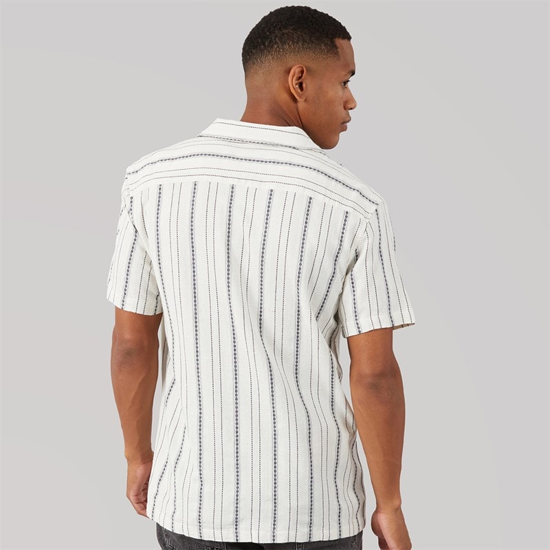 Brave Soul Mens Dash Shirt Ecru/Navy And Green - Image 2