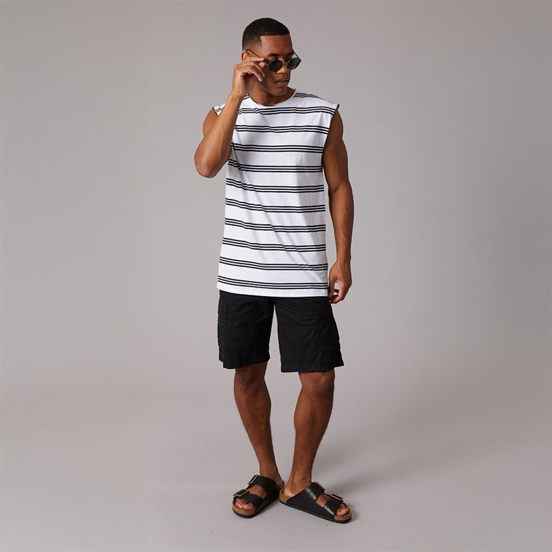 Brave Soul Mens Link Vest Optic White/Jet Black - Image 4
