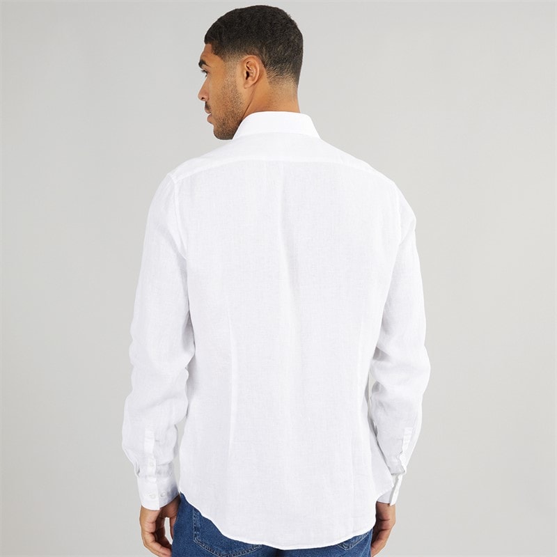 Calvin Klein Mens Linen Slim Fit Long Sleeve Shirt White - Image 2