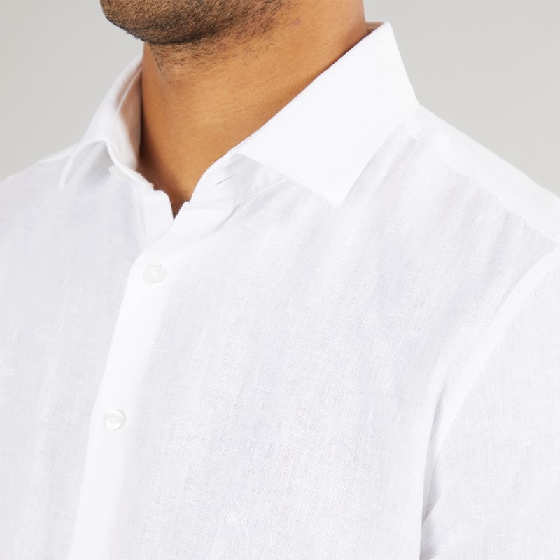 Calvin Klein Mens Linen Slim Fit Long Sleeve Shirt White - Image 3