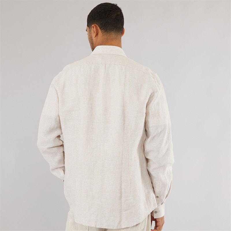 Calvin Klein Mens Linen Slim Fit Long Sleeve Shirt Stony Beige - Image 2