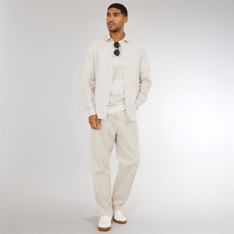 Calvin Klein Mens Linen Slim Fit Long Sleeve Shirt Stony Beige - Image 4