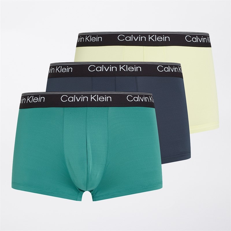 Calvin Klein Mens Three Pack Low Rise Boxer Trunks Ink/Pale Lime Yellow/Lively Teal - Image 1