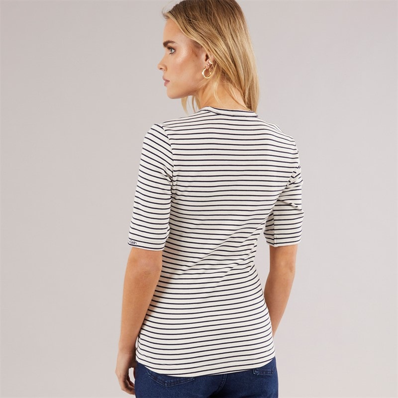 Calvin Klein Womens Stripe Cotton T-Shirt Baritone Blue Stripe - Image 2