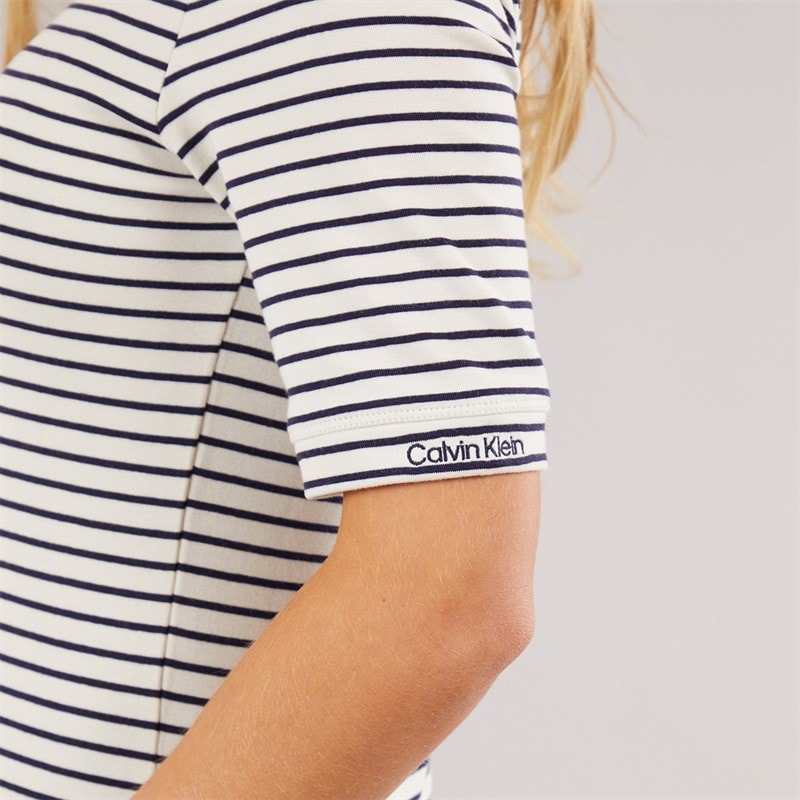 Calvin Klein Womens Stripe Cotton T-Shirt Baritone Blue Stripe - Image 3