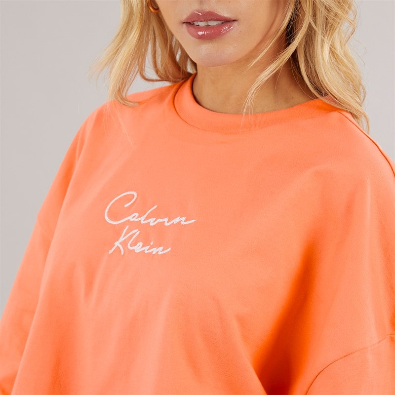Calvin Klein Womens Cropped T-Shirt Powder Orange - Image 3