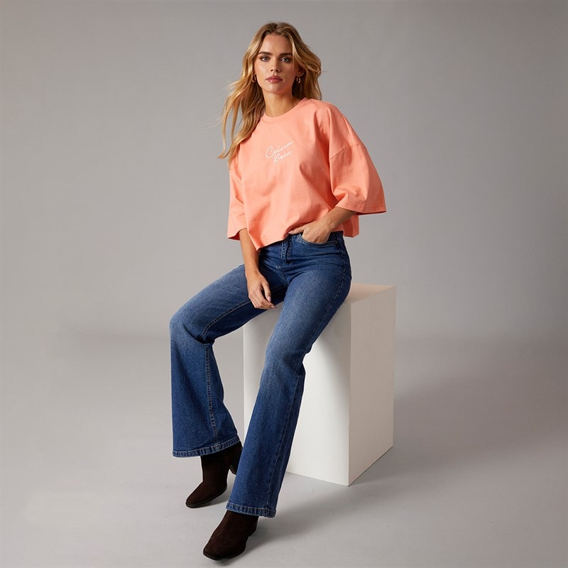 Calvin Klein Womens Cropped T-Shirt Powder Orange - Image 4