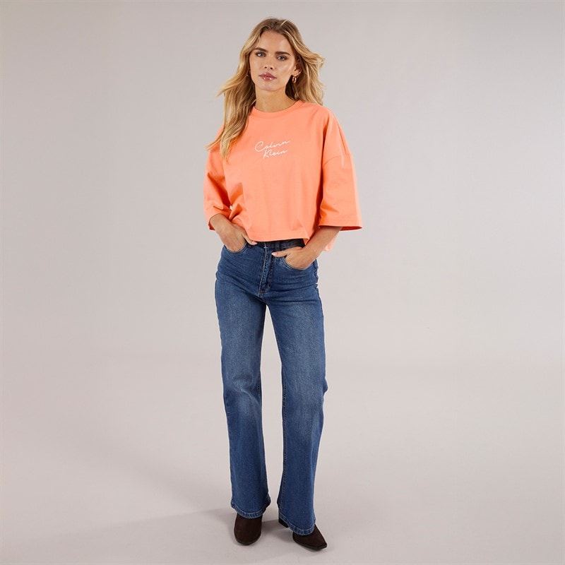 Calvin Klein Womens Cropped T-Shirt Powder Orange - Image 5