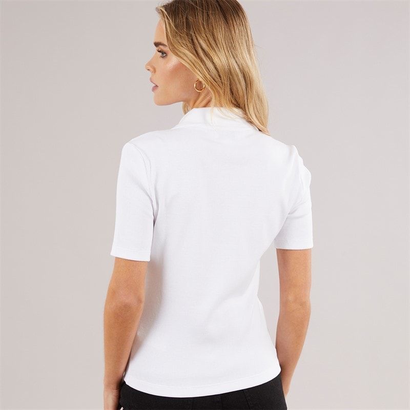 Calvin Klein Womens Rib Polo Shirt Brilliant White - Image 2