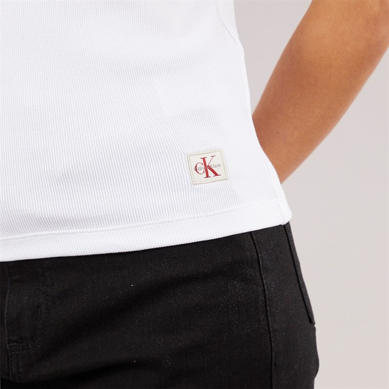 Calvin Klein Womens Rib Polo Shirt Brilliant White - Image 5